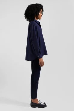 Oversize indigo cotton and cashmere shirt