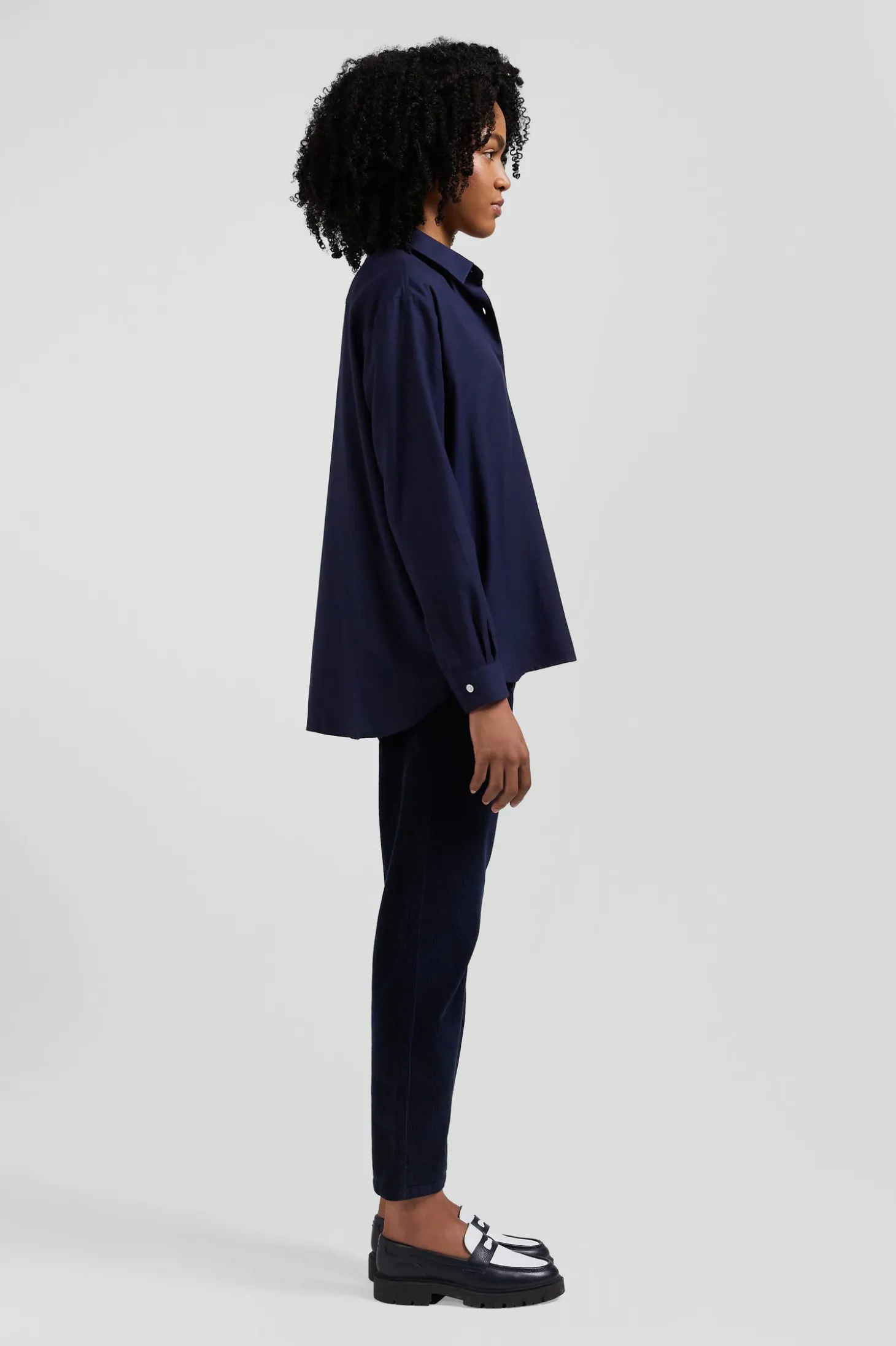 Oversize indigo cotton and cashmere shirt