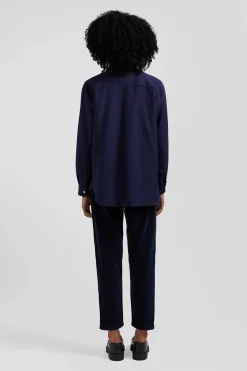 Oversize indigo cotton and cashmere shirt