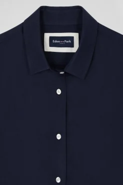 Oversize indigo cotton and cashmere shirt