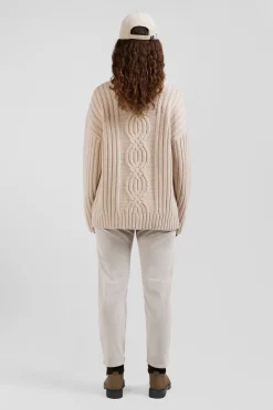 Oversize ivory wool blend high neck jumper with bow effect