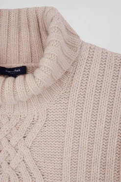 Oversize ivory wool blend high neck jumper with bow effect
