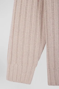 Oversize ivory wool blend high neck jumper with bow effect