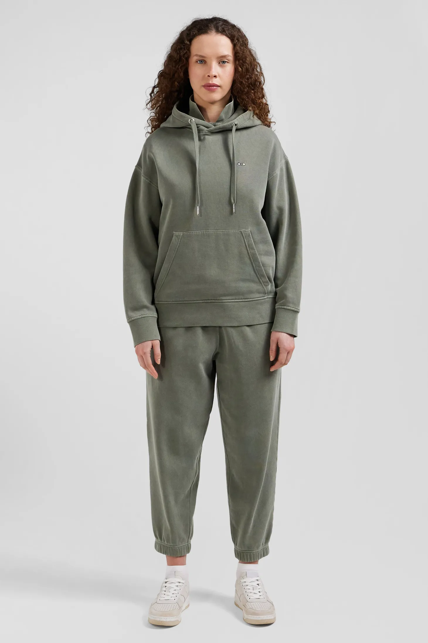Oversize khaki unisex dyed cotton fleece hoodie