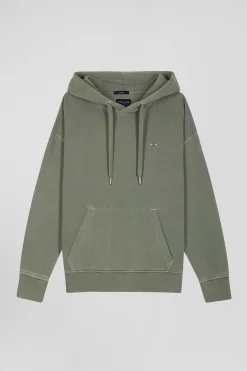 Oversize khaki unisex dyed cotton fleece hoodie