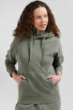 Oversize khaki unisex dyed cotton fleece hoodie