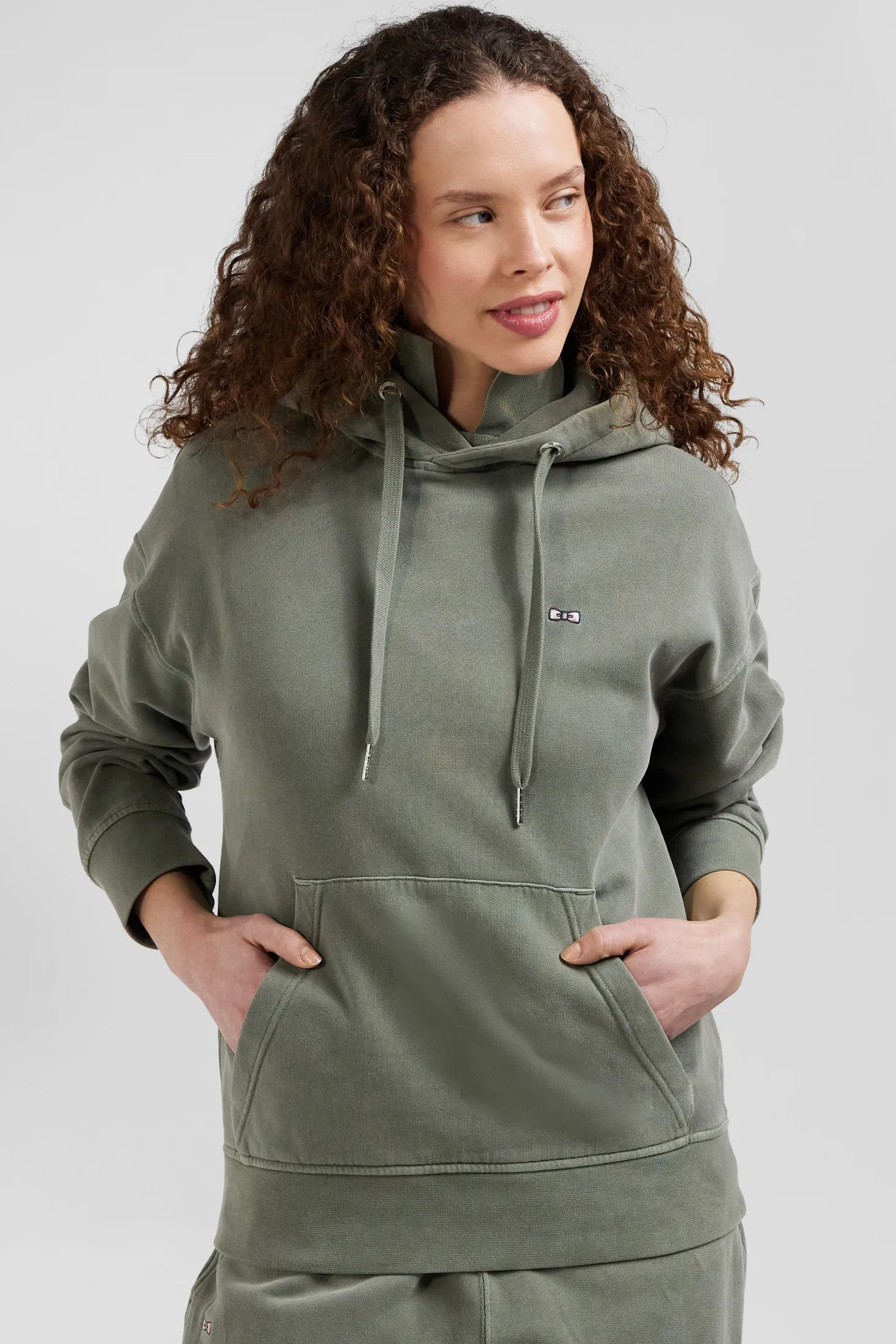 Oversize khaki unisex dyed cotton fleece hoodie