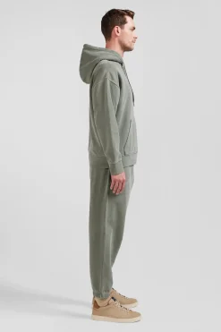 Oversize khaki unisex dyed cotton fleece hoodie
