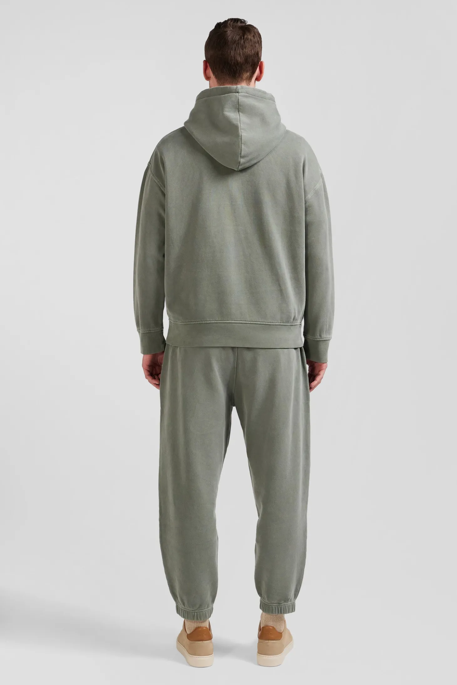 Oversize khaki unisex dyed cotton fleece hoodie