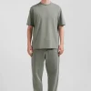 Oversize khaki unisex short-sleeved T-shirt in overdyed cotton