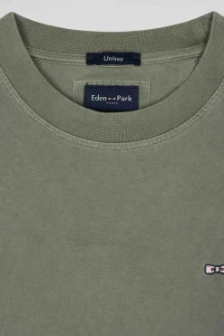 Oversize khaki unisex short-sleeved T-shirt in overdyed cotton