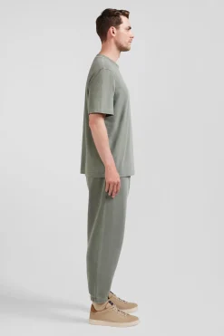 Oversize khaki unisex short-sleeved T-shirt in overdyed cotton