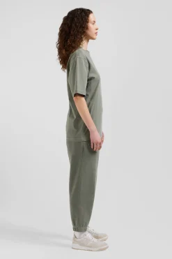 Oversize khaki unisex short-sleeved T-shirt in overdyed cotton