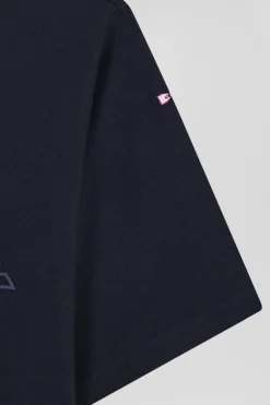 Oversize navy blue embroidered short-sleeved cotton T-shirt