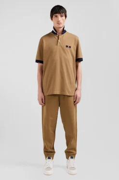 Oversize navy blue short-sleeved cotton piqué polo shirt with tricolor details
