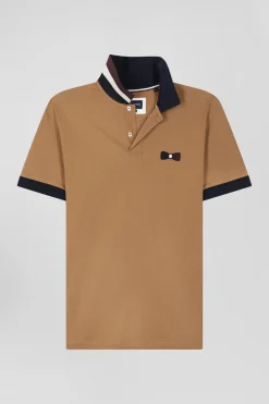 Oversize navy blue short-sleeved cotton piqué polo shirt with tricolor details