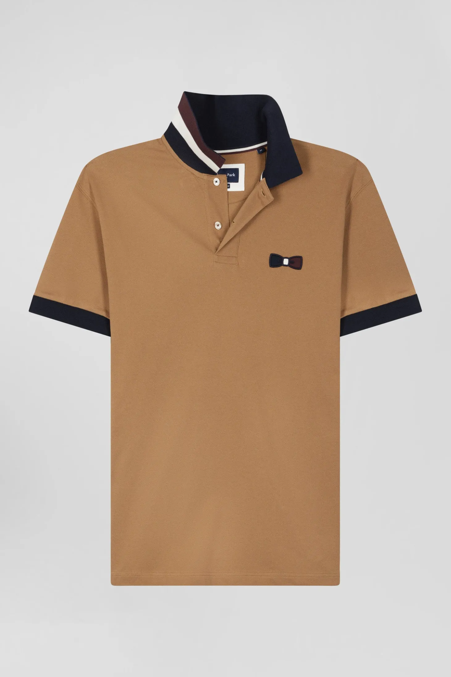 Oversize navy blue short-sleeved cotton piqué polo shirt with tricolor details