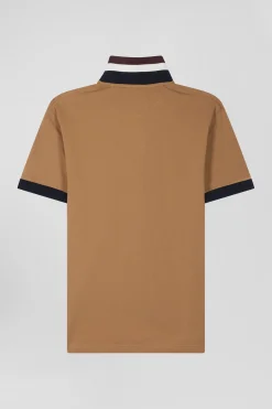 Oversize navy blue short-sleeved cotton piqué polo shirt with tricolor details