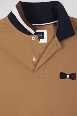 Oversize navy blue short-sleeved cotton piqué polo shirt with tricolor details
