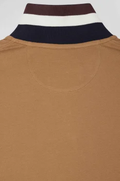 Oversize navy blue short-sleeved cotton piqué polo shirt with tricolor details