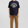 Oversize navy short-sleeved cotton T-shirt with Eden Park Rugby print