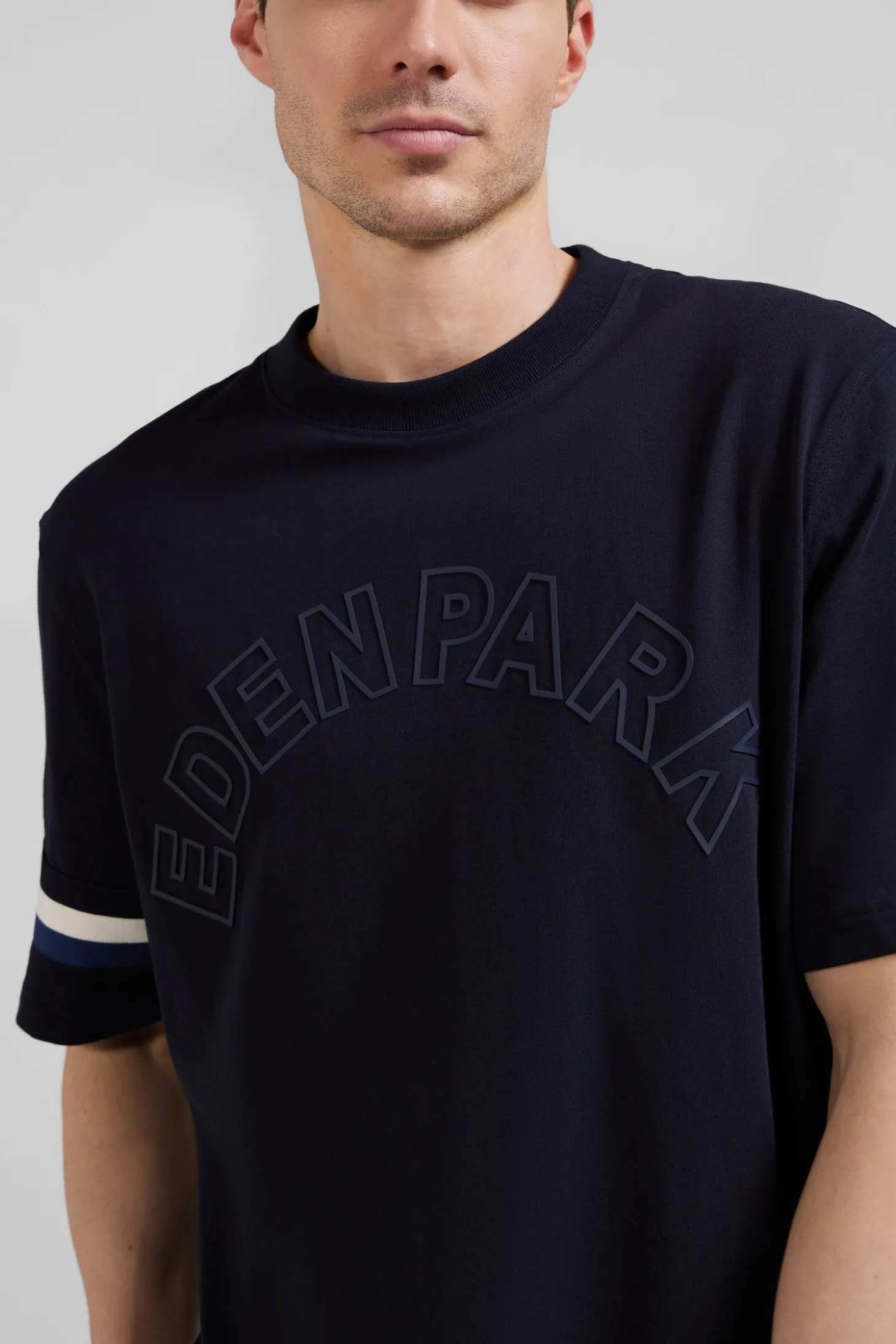 Oversize navy short-sleeved cotton T-shirt with Eden Park print
