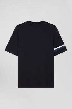 Oversize navy short-sleeved cotton T-shirt with Eden Park print