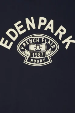 Oversize navy short-sleeved cotton T-shirt with Eden Park Rugby print