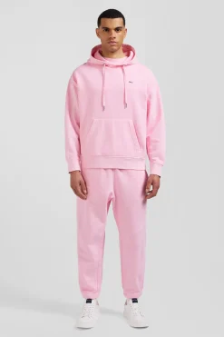 Oversize pink unisex dyed cotton fleece hoodie