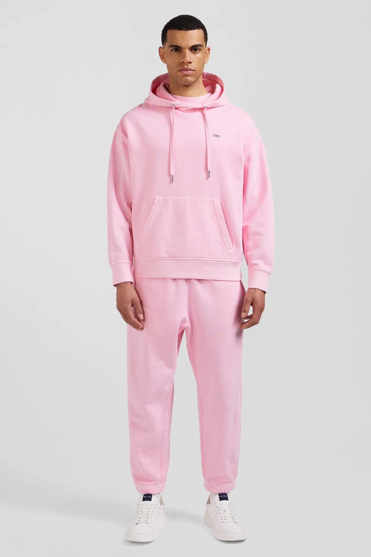 Oversize pink unisex dyed cotton fleece hoodie