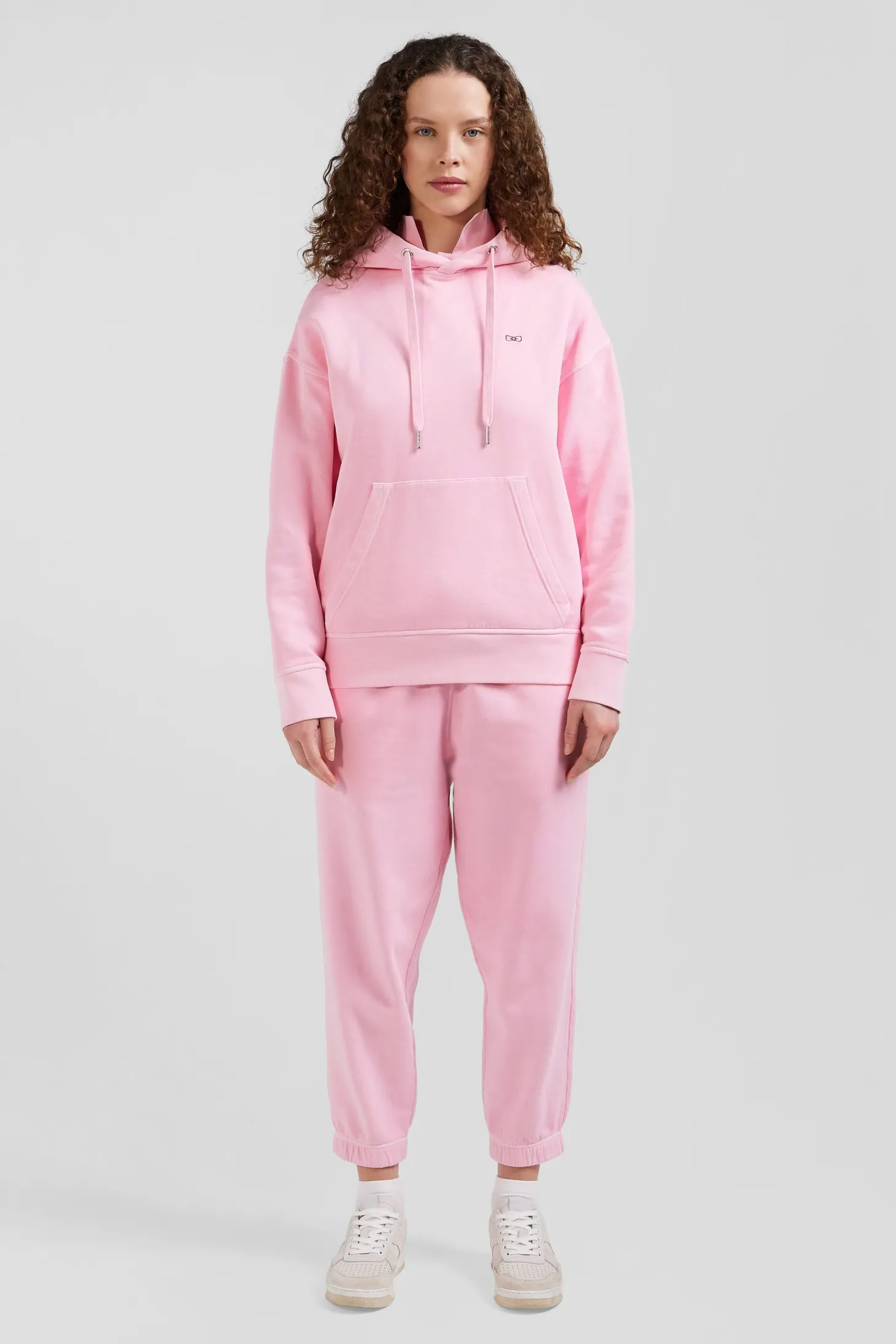 Oversize pink unisex dyed cotton fleece hoodie
