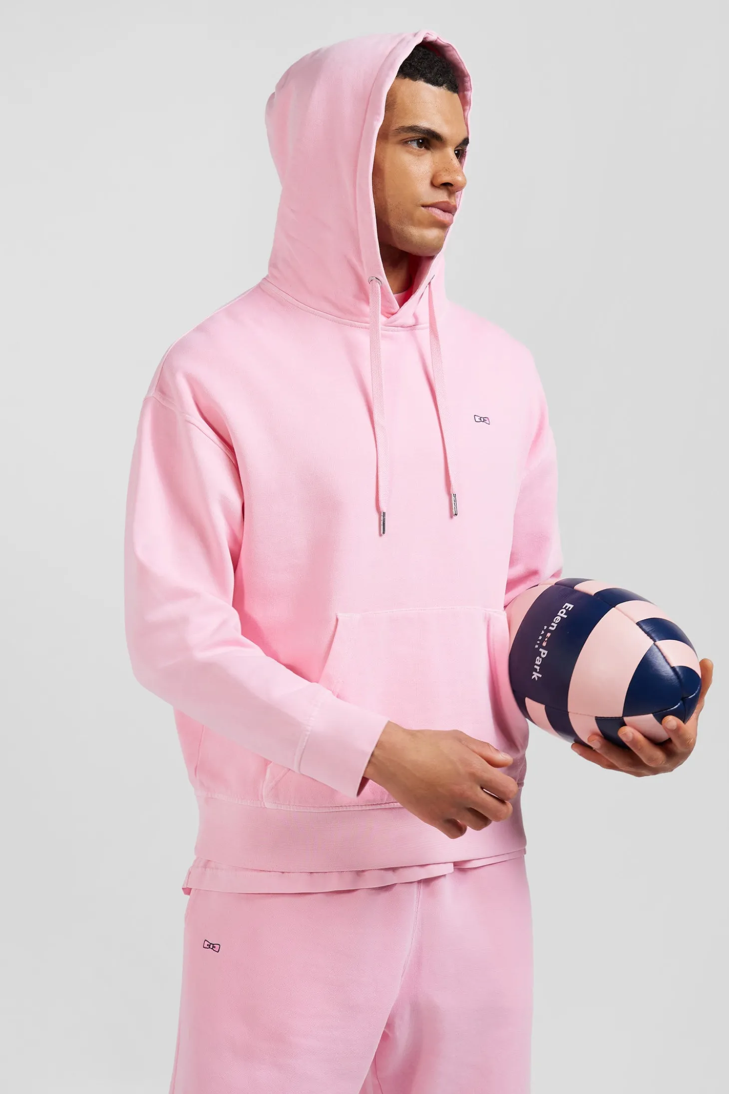 Oversize pink unisex dyed cotton fleece hoodie