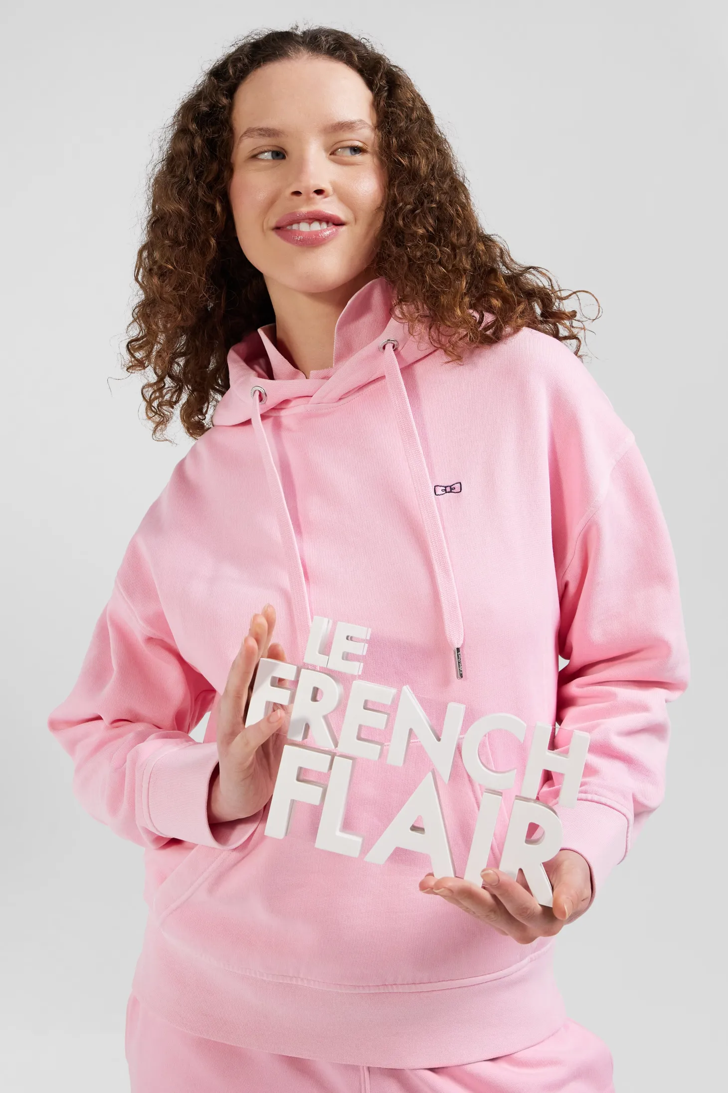 Oversize pink unisex dyed cotton fleece hoodie