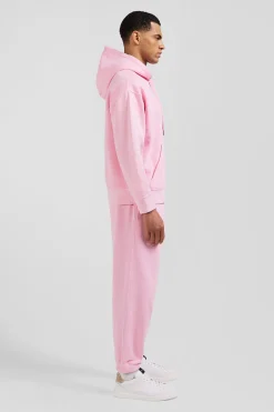 Oversize pink unisex dyed cotton fleece hoodie