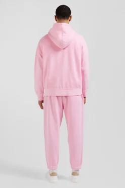 Oversize pink unisex dyed cotton fleece hoodie