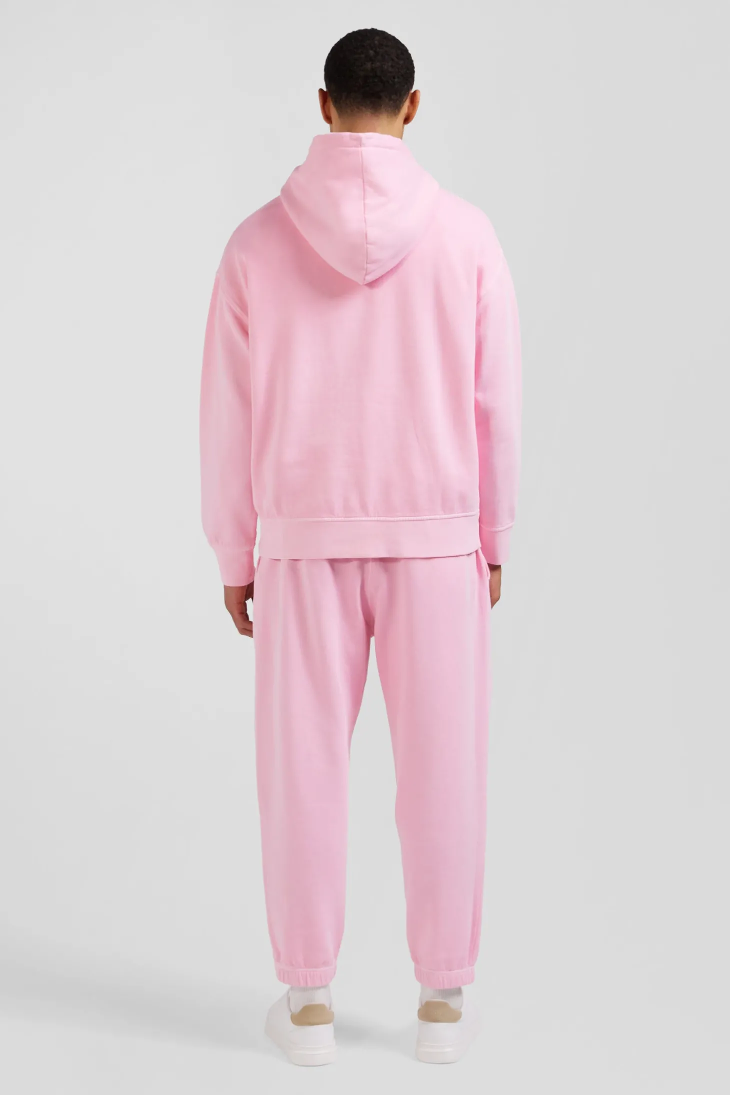 Oversize pink unisex dyed cotton fleece hoodie