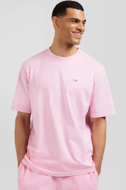 Oversize pink unisex short-sleeved T-shirt in overdyed cotton