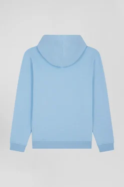 Oversize sky blue embroidered cotton blend hoodie