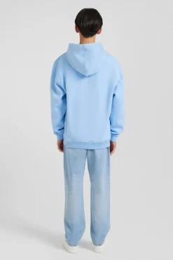 Oversize sky blue embroidered cotton blend hoodie