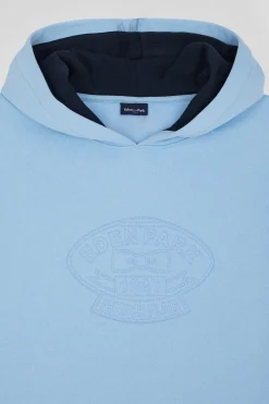 Oversize sky blue embroidered cotton blend hoodie