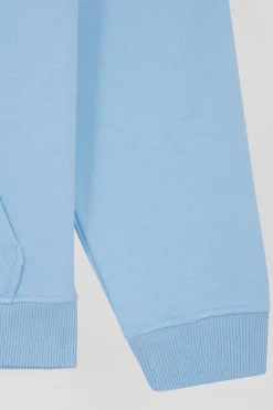 Oversize sky blue embroidered cotton blend hoodie
