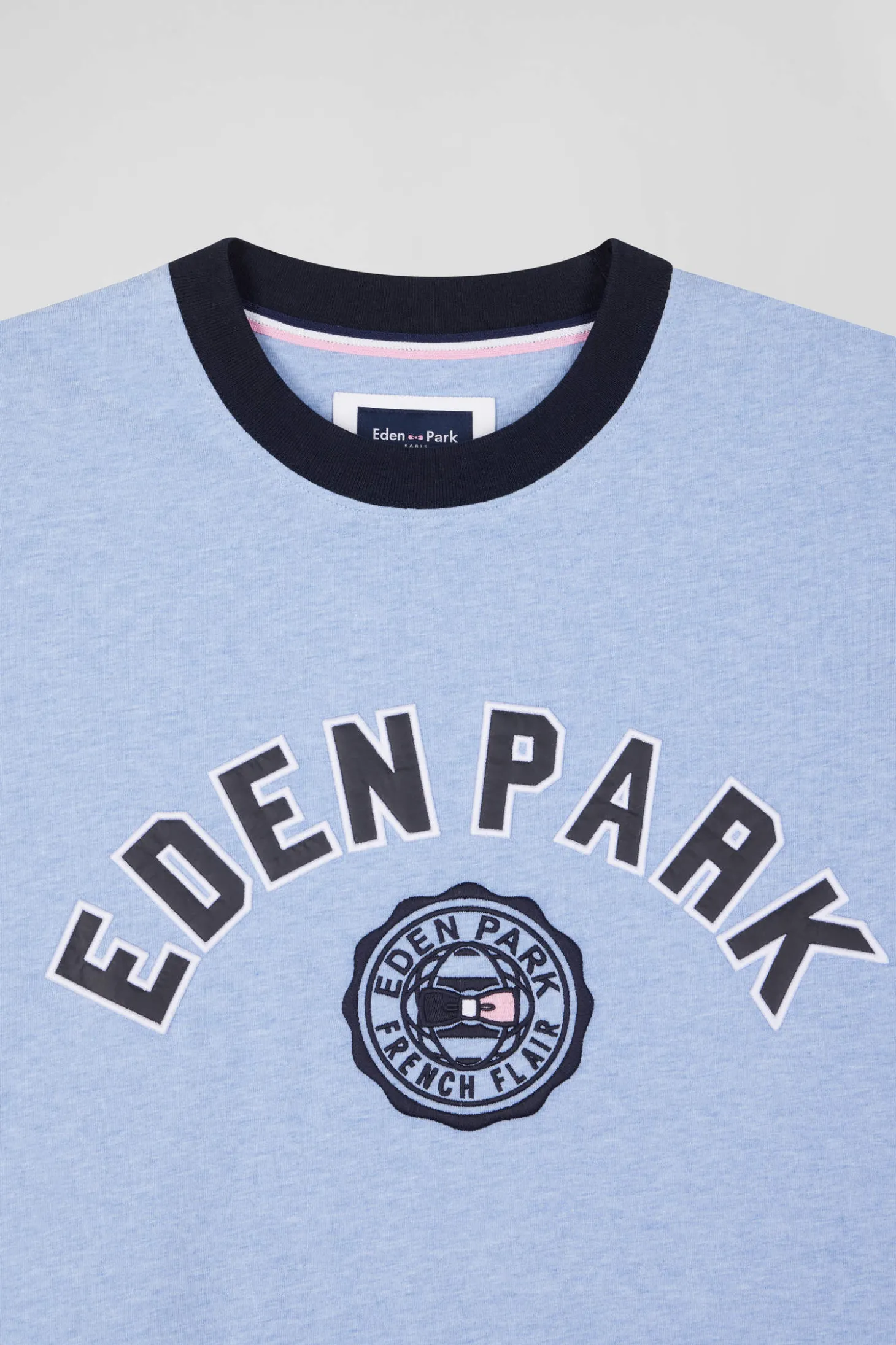 Oversize sky blue short-sleeved cotton T-shirt with Eden Park print