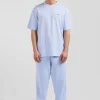 Oversize sky blue unisex short-sleeved T-shirt in overdyed cotton