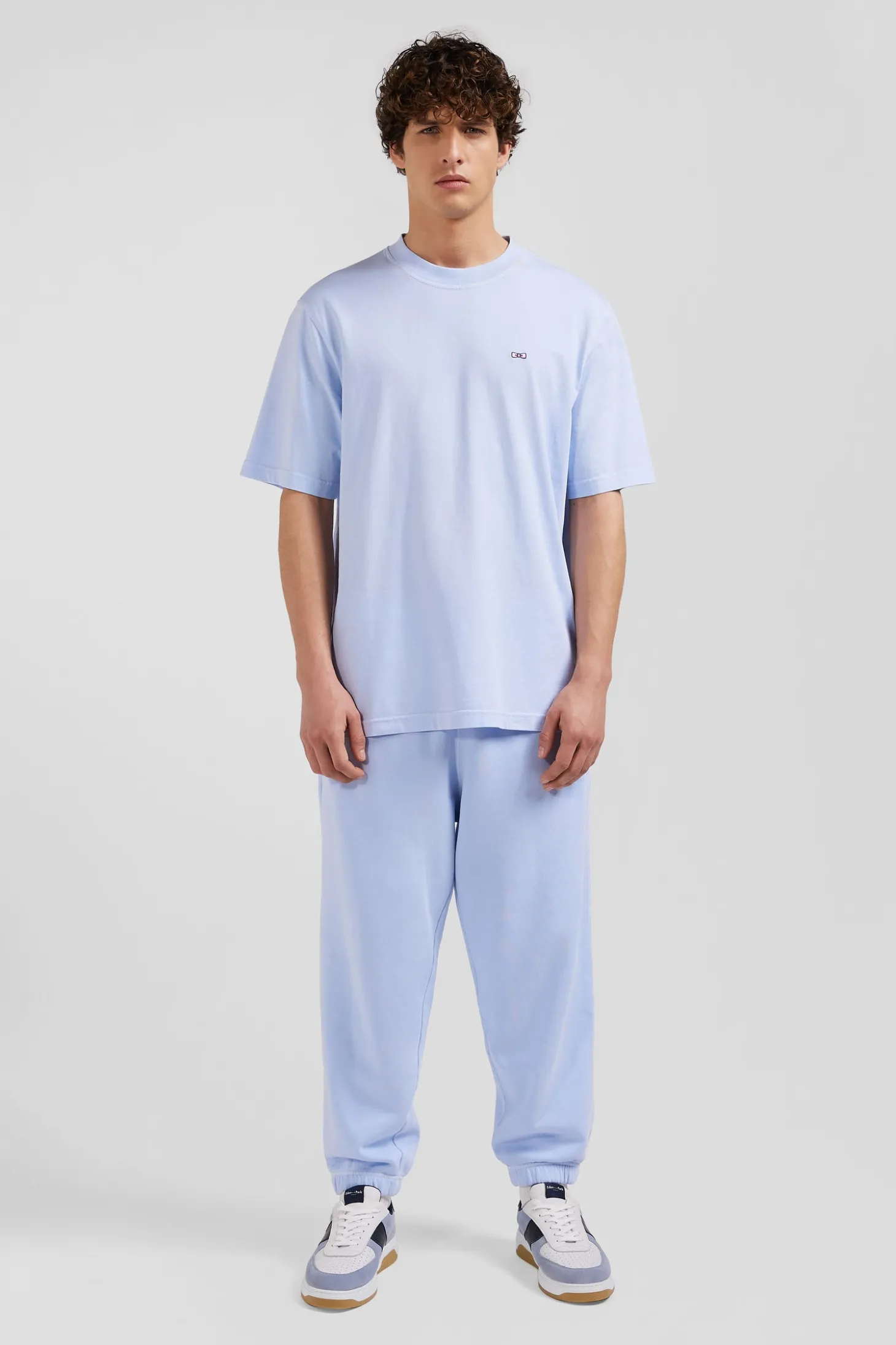 Oversize sky blue unisex short-sleeved T-shirt in overdyed cotton