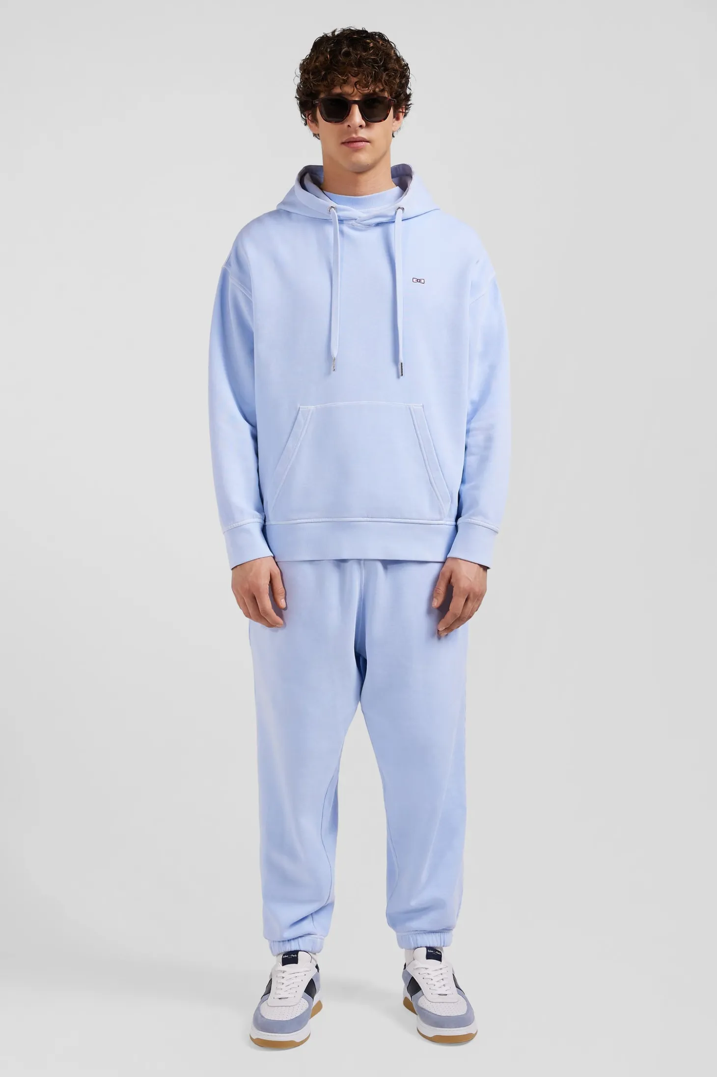 Oversize sky blue unisex dyed cotton fleece hoodie