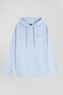 Oversize sky blue unisex dyed cotton fleece hoodie