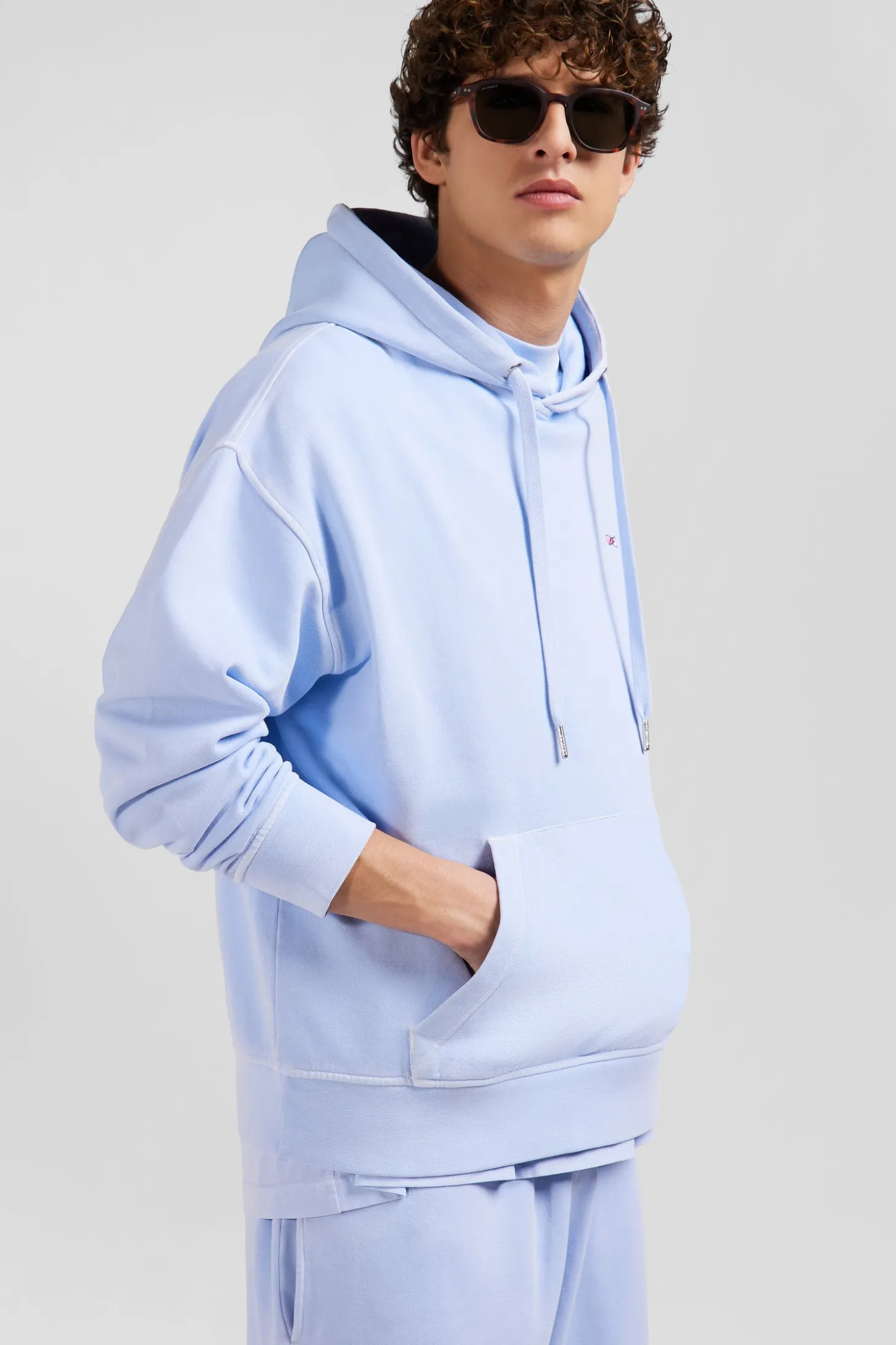 Oversize sky blue unisex dyed cotton fleece hoodie