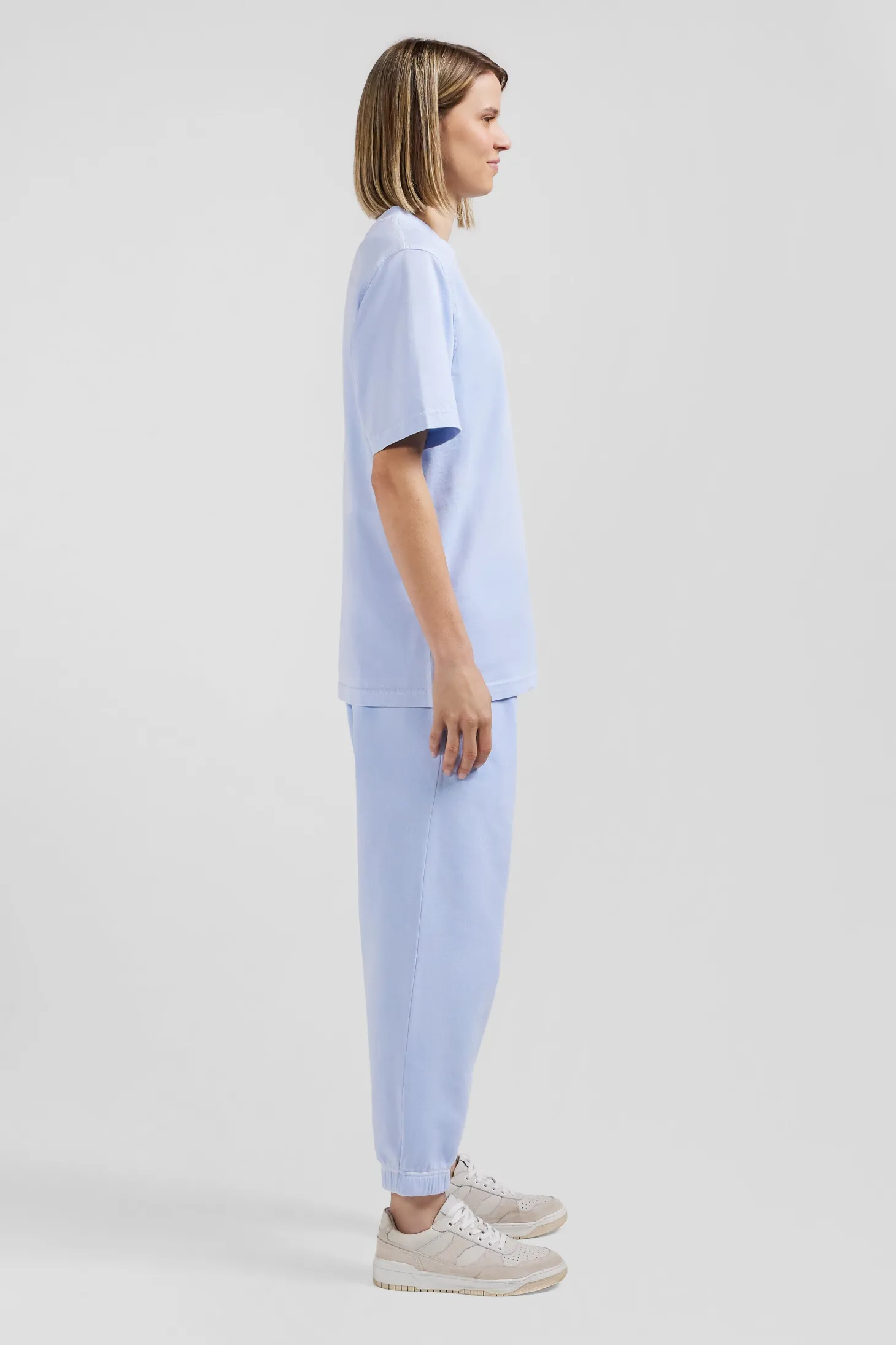 Oversize sky blue unisex short-sleeved T-shirt in overdyed cotton