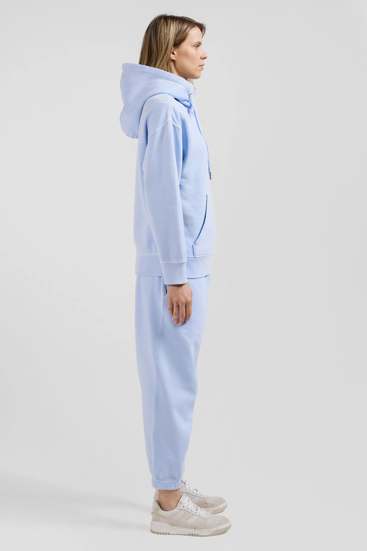 Oversize sky blue unisex dyed cotton fleece hoodie