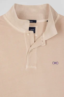 Oversized beige unisex short-sleeved cotton piqué polo shirt
